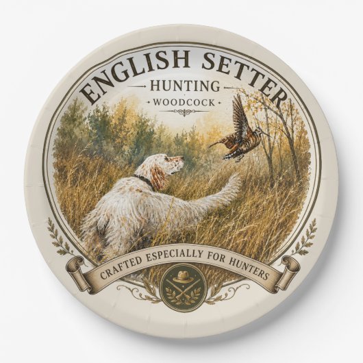 Englischer Setter, Waldschnepfenjagd  Pappteller (Vorderseite)