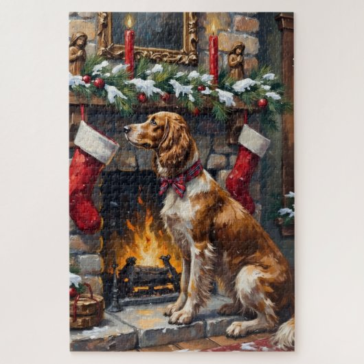 Englischer Setter Weihnachts Kamin Strumpf Puzzle (Vertikal)