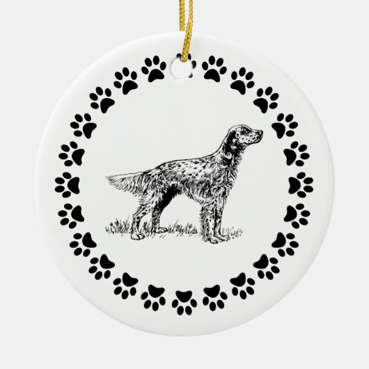 Englischer Setzer mit Pawprints Keramik Ornament (Vorne)