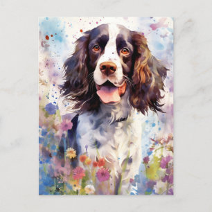 Englischer Springer Spaniel bunte Wasserfarben Kun Postkarte