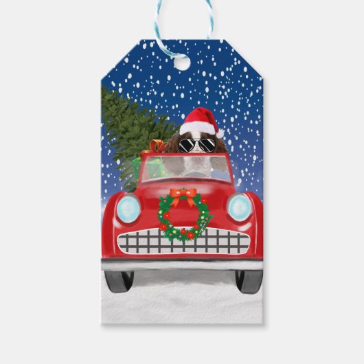 Englischer Springer Spaniel Dog Car im Schnee Weih Geschenkanhänger (Vorderseite)