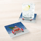 Englischer Springer Spaniel Dog Car im Schnee Weih Glasuntersetzer (Schrägansicht)