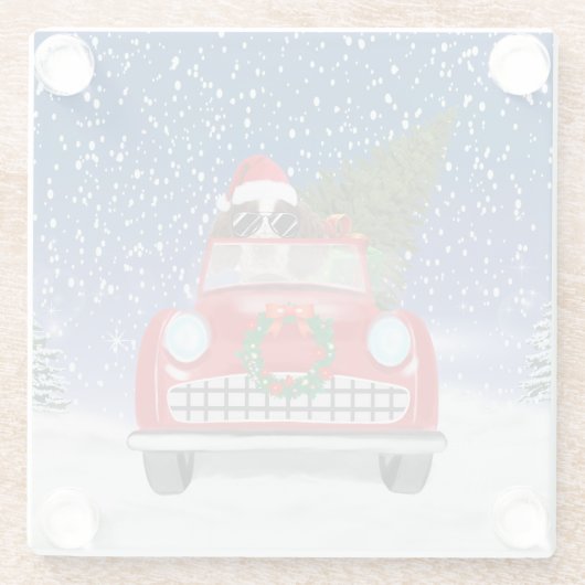 Englischer Springer Spaniel Dog Car im Schnee Weih Glasuntersetzer (Rückseite)