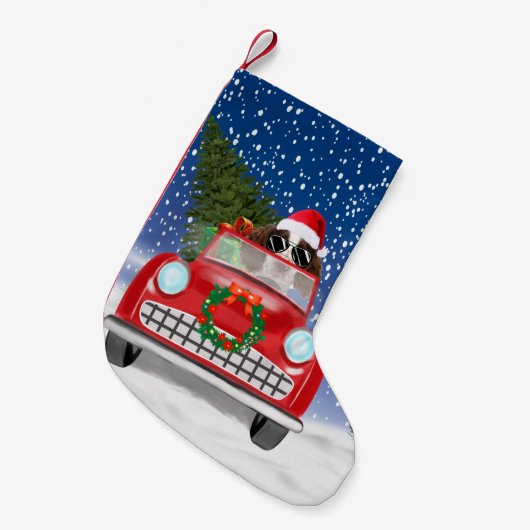 Englischer Springer Spaniel Dog Car im Schnee Weih Kleiner Weihnachtsstrumpf (Vorderansicht (hängend))