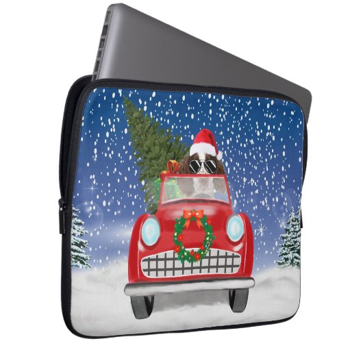 Englischer Springer Spaniel Dog Car im Schnee Weih Laptopschutzhülle (Vorne Rechts)