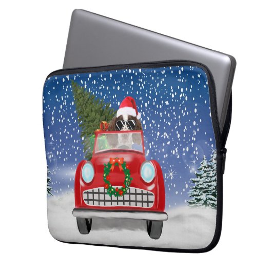 Englischer Springer Spaniel Dog Car im Schnee Weih Laptopschutzhülle (Vorderseite Links)