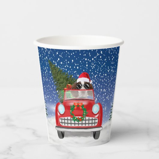 Englischer Springer Spaniel Dog Car im Schnee Weih Pappbecher (Vorderseite)