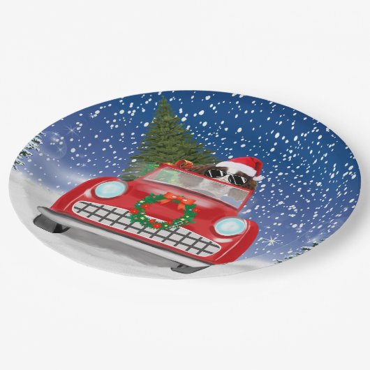 Englischer Springer Spaniel Dog Car im Schnee Weih Pappteller (Schrägansicht)