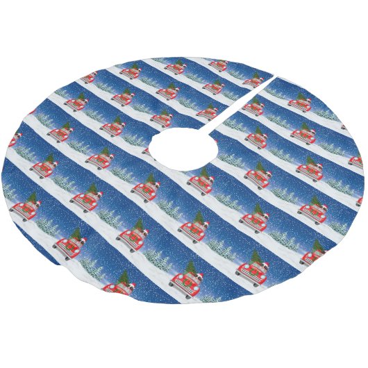 Englischer Springer Spaniel Dog Car im Schnee Weih Polyester Weihnachtsbaumdecke (Schrägansicht)