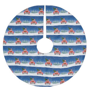 Englischer Springer Spaniel Dog Car im Schnee Weih Polyester Weihnachtsbaumdecke