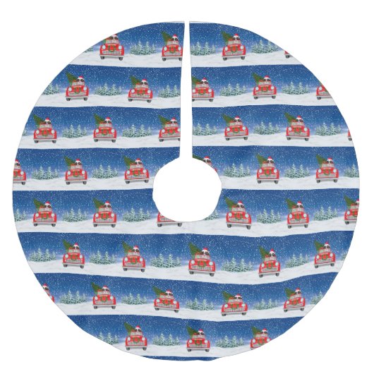 Englischer Springer Spaniel Dog Car im Schnee Weih Polyester Weihnachtsbaumdecke (Vorderseite)