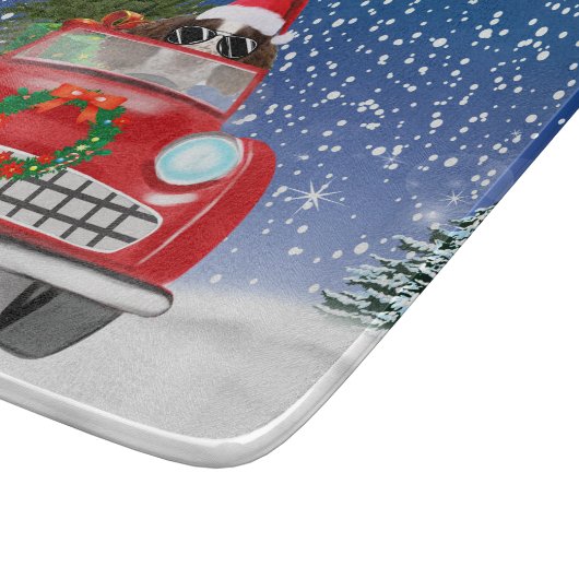 Englischer Springer Spaniel Dog Car im Schnee Weih Schneidebrett (Ecke)