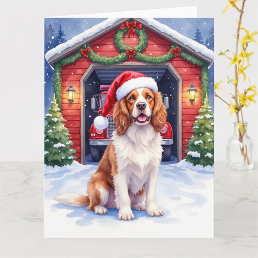 Englischer Springer Spaniel Feuerwehr Santa Karte (Gelbe Blume)