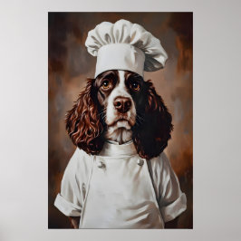 Englischer Springer Spaniel in Kochmütze Poster, H Poster