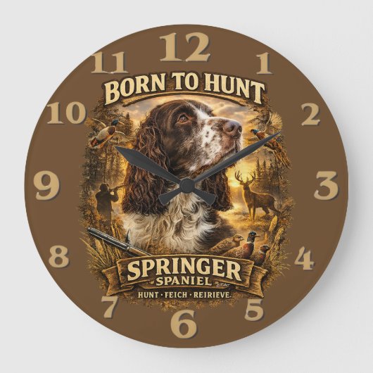 Englischer Springer Spaniel Jagdhund Große Wanduhr (Vorderseite)