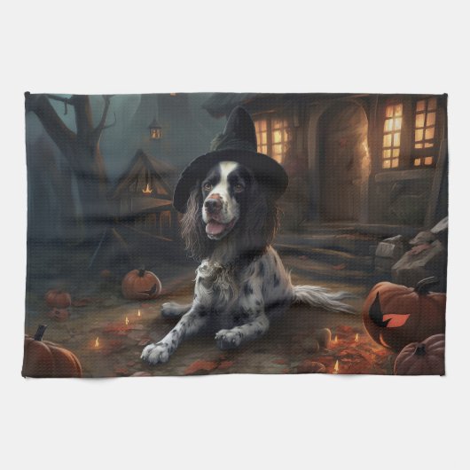 Englischer Springer Spaniel Kürbisse Halloween Gru Geschirrtuch (Horizontal)