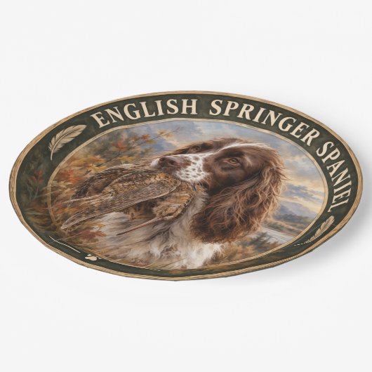 Englischer Springer Spaniel Pappteller (Schrägansicht)