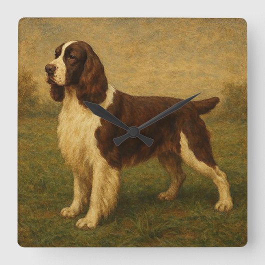 Englischer Springer Spaniel Quadratische Wanduhr (Vorderseite)