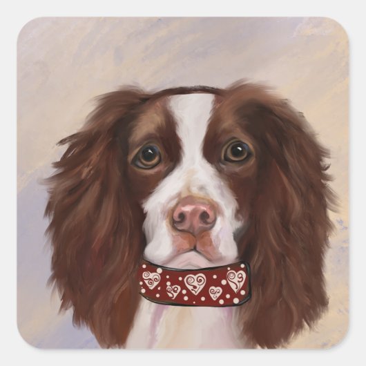 ENGLISCHER SPRINGER SPANIEL QUADRATISCHER AUFKLEBER (Vorderseite)