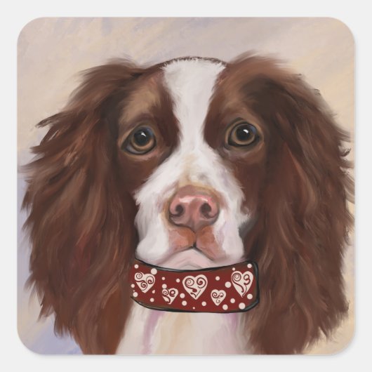 ENGLISCHER SPRINGER SPANIEL QUADRATISCHER AUFKLEBER (Vorderseite)