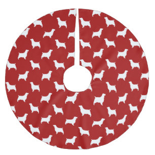 Englischer Springer Spaniel Silhouetten Muster Rot Polyester Weihnachtsbaumdecke