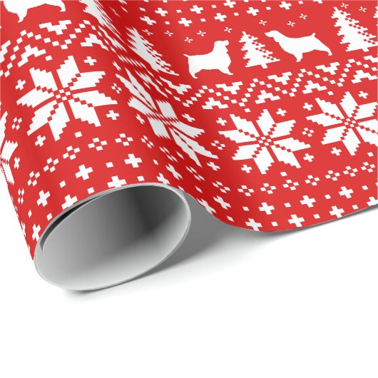 Englischer Springer-Spaniels-Weihnachtsmuster-Rot Geschenkpapier (Rolleneckpunkt)