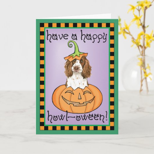 Englischer SpringerSpaniel Halloweens Karte (Gelbe Blume)