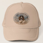 Englischer SpringerSpaniel jagt Hut Truckerkappe (Vorderseite)