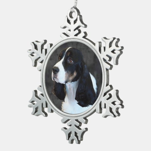 Englischer SpringerSpaniel Schneeflocken Zinn-Ornament (Rechts)