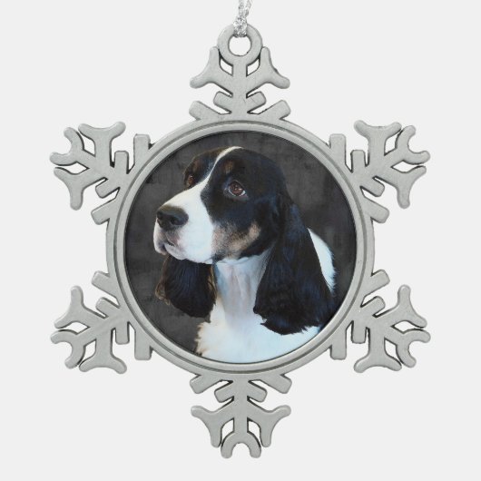 Englischer SpringerSpaniel Schneeflocken Zinn-Ornament (Vorderseite)