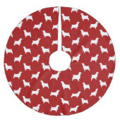 Englischer Springerspaniel-Silhouette-Muster-Rot Polyester Weihnachtsbaumdecke (Vorderseite)