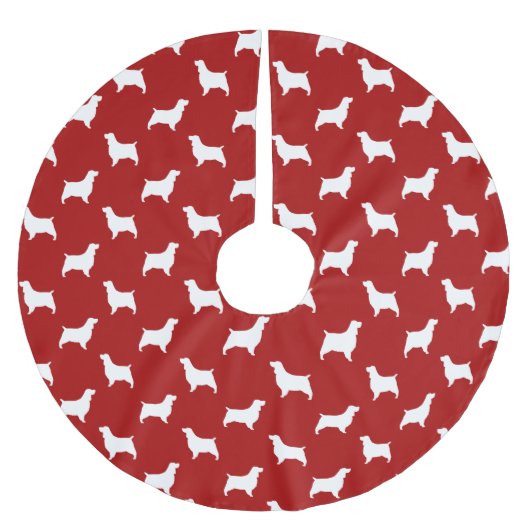Englischer Springerspaniel-Silhouette-Muster-Rot Polyester Weihnachtsbaumdecke (Vorderseite)
