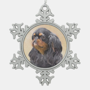 Englischer Toy Spaniel Malerei Original Tier Kunst Schneeflocken Zinn-Ornament