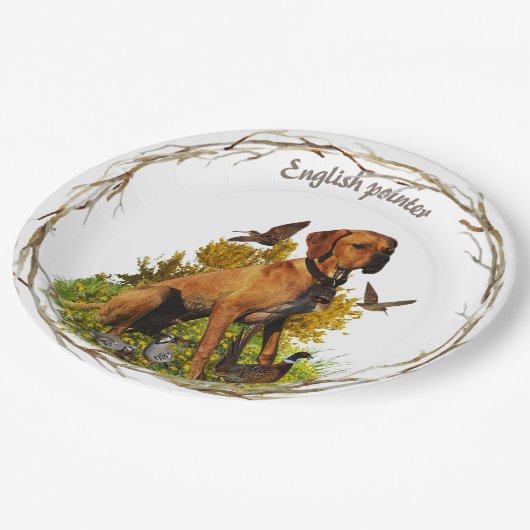 Englischer Zeiger, Vogeljagd Pappteller (Schrägansicht)
