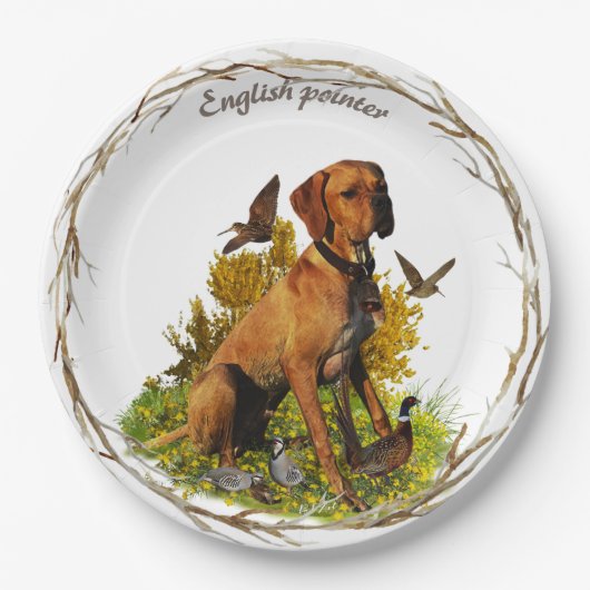 Englischer Zeiger, Vogeljagd Pappteller (Vorderseite)