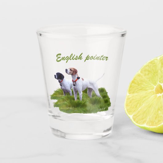 Englischer Zeiger, Vogeljagd Schnapsglas (Vorderseite)