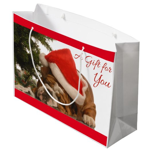 Englisches Bulldogge Snoozing große Geschenktüte (Rückseite Schrägansicht)