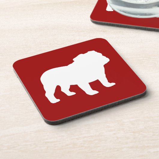 Englisches Bulldoggen-Silhouette-Rot und Weiß Untersetzer (Linke Seite)