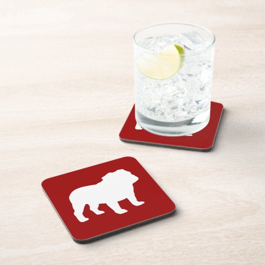 Englisches Bulldoggen-Silhouette-Rot und Weiß Untersetzer (Rechte Seite)