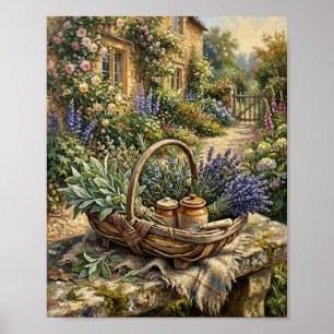 Englisches Cottage-Bienenkorb-Kräuterernte II Poster