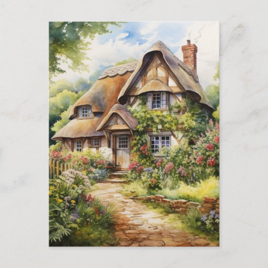 Englisches Cottage Postkarte (Vorderseite)