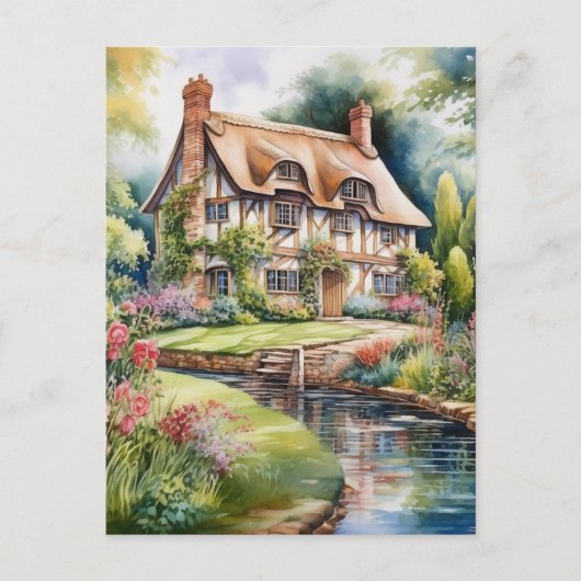 Englisches Cottage Postkarte (Vorderseite)