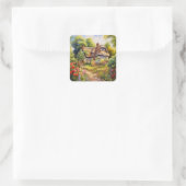 Englisches Cottage Quadratischer Aufkleber (Tasche)
