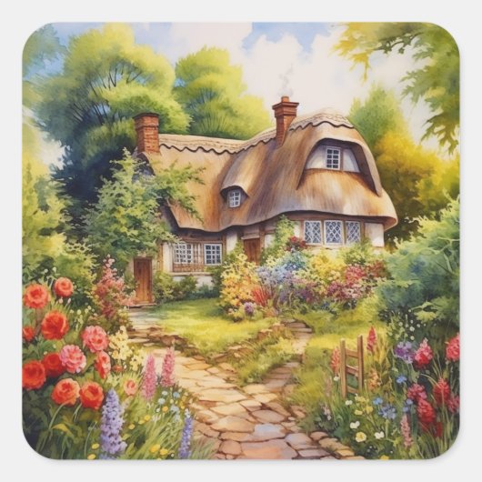 Englisches Cottage Quadratischer Aufkleber (Vorderseite)