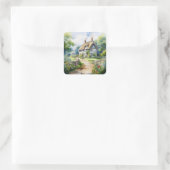 Englisches Cottage Quadratischer Aufkleber (Tasche)