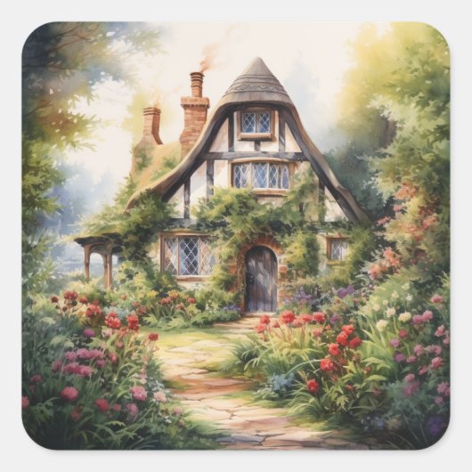 Englisches Cottage Quadratischer Aufkleber (Vorderseite)