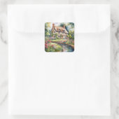 Englisches Cottage Quadratischer Aufkleber (Tasche)