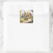 Englisches Cottage Quadratischer Aufkleber (Tasche)