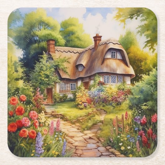 Englisches Cottage Rechteckiger Pappuntersetzer (Vorderseite)