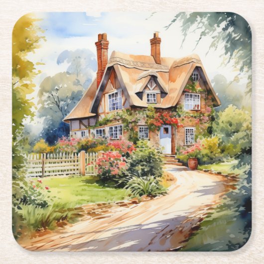 Englisches Cottage Rechteckiger Pappuntersetzer (Vorderseite)